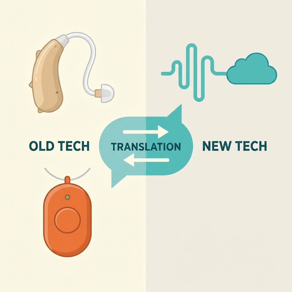 Illustration showing the translation problem between old analogue alarms and new digital networks