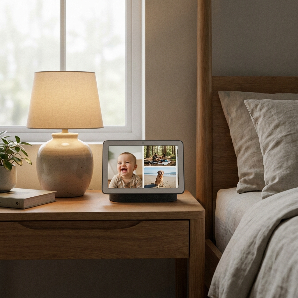 Google Nest Hub on bedside table